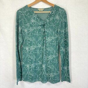 Royal Robbins Floral Wool Blend Long Sleeve Pullover Twist Neck Top L